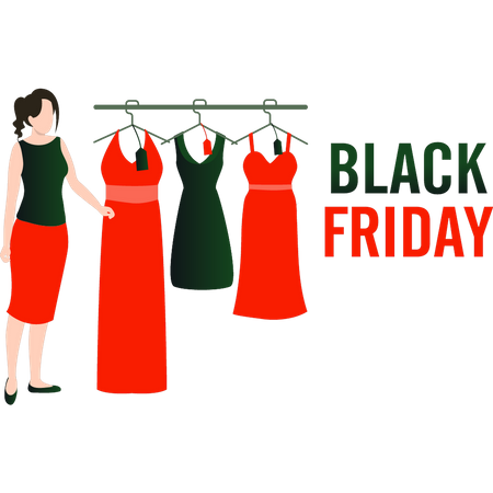 Girl choosing clothes on black friday Illustration