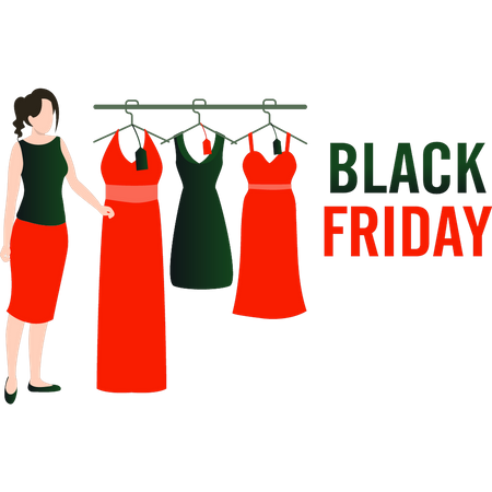 Girl choosing clothes on black friday  Illustration