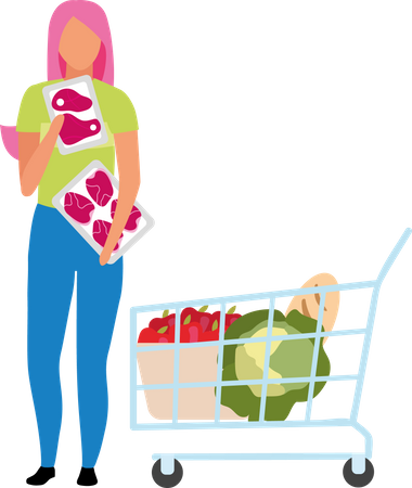 Girl choosing fresh meat at the supermarket  Illustration