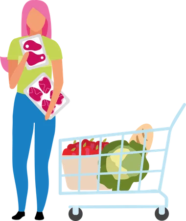 Girl choosing fresh meat at the supermarket  Illustration