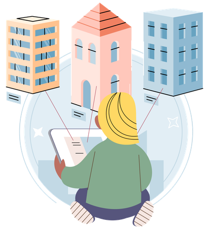 Girl choosing real estate property  Illustration