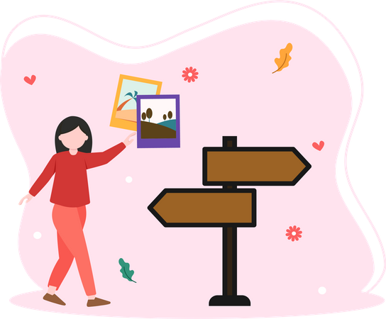 Girl choosing travel destination  Illustration