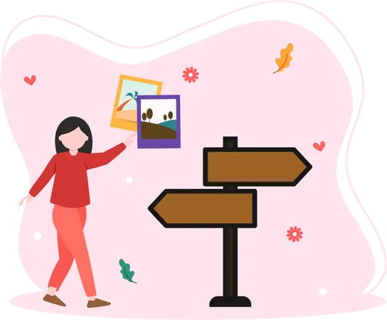 Girl choosing travel destination  Illustration