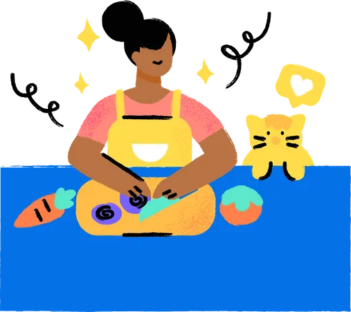Girl chopping vegetables in kitchen  Illustration