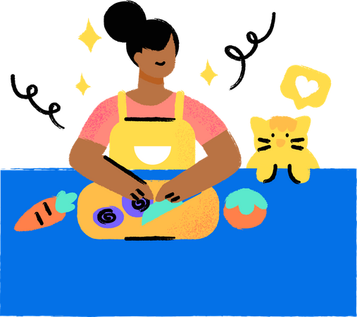 Girl chopping vegetables in kitchen  Illustration