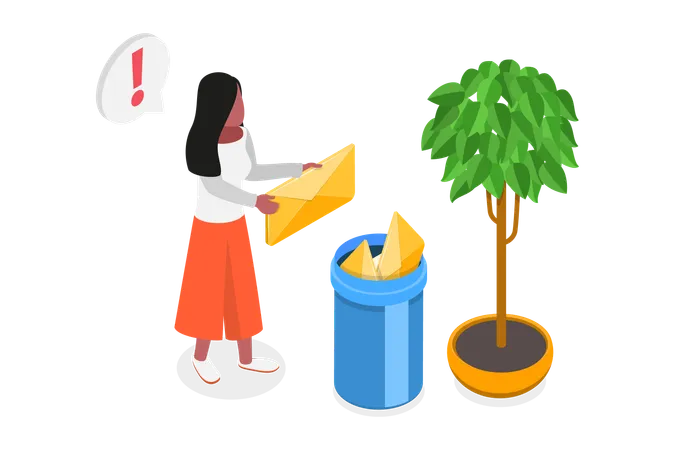 3 D Isometric Flat Vector Conceptual Illustration Of Cleaning Digital Memory Deleting Email To Waste Bin Illustration
