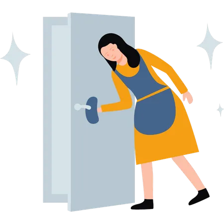 The Girl Is Cleaning The Door Handle Illustration