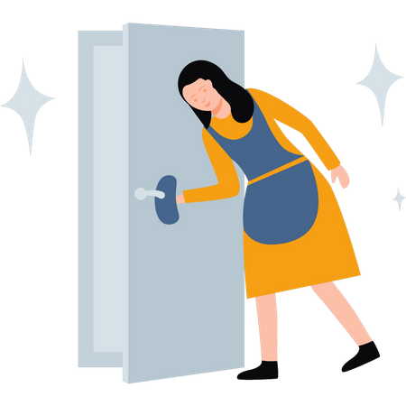 Girl cleaning door handle  Illustration