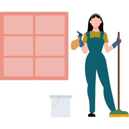 Girl cleaning floor  Illustration
