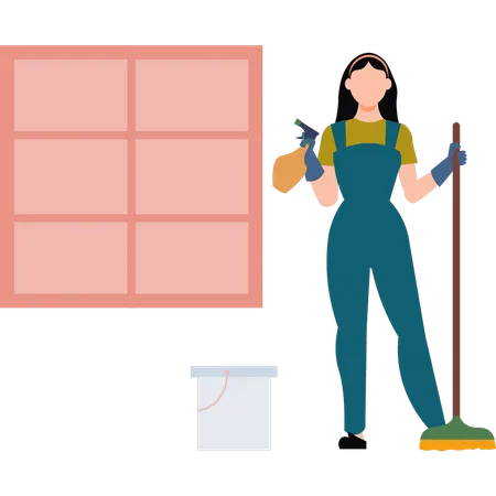 The Girl Is Cleaning The Floor Illustration