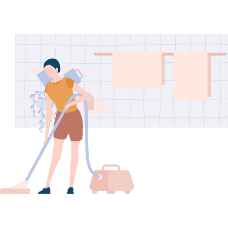 Girl cleaning floor  Illustration