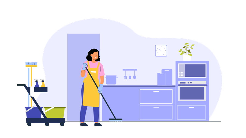 Girl cleaning floor at home  Illustration