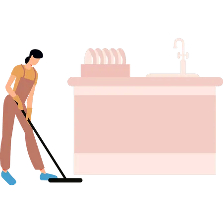 Girl cleaning floor  Illustration