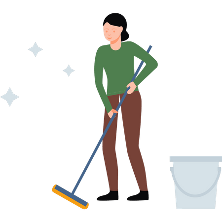 Girl cleaning floor  Illustration