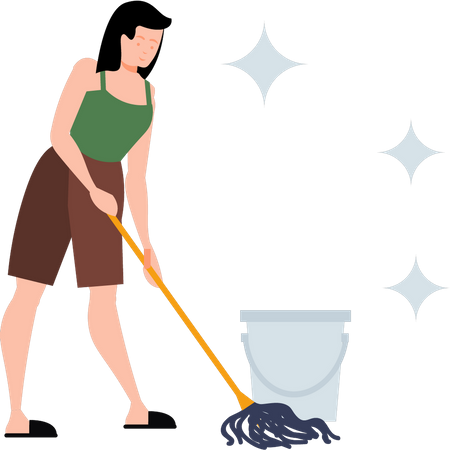 Girl cleaning floor  Illustration