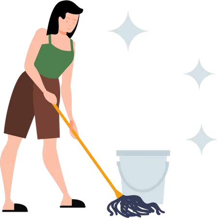 Girl cleaning floor  Illustration