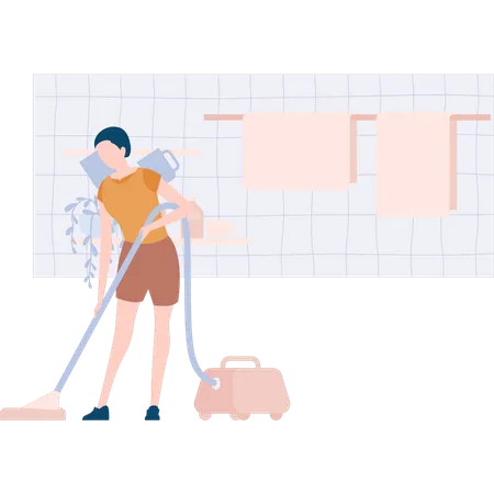 Girl cleaning floor  Illustration