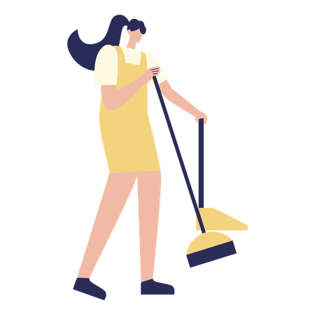 Girl Cleaning floor using dust pan and broom  Illustration