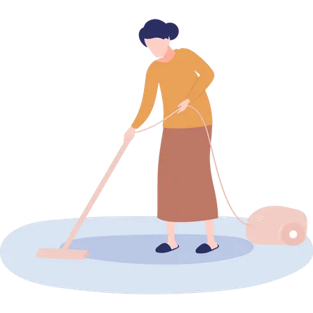 The Girl Is Cleaning The Floor With A Vacuum Illustration