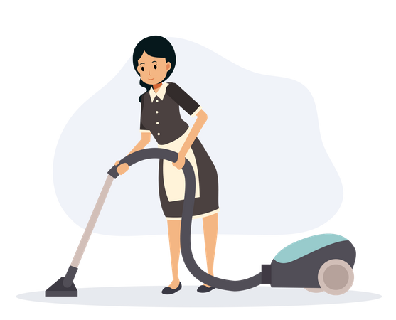 Girl cleaning floor with vacuum cleaner Illustration