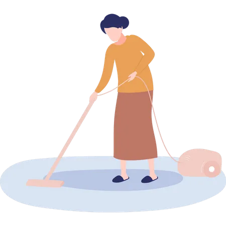 Girl cleaning floor with vacuum  Illustration