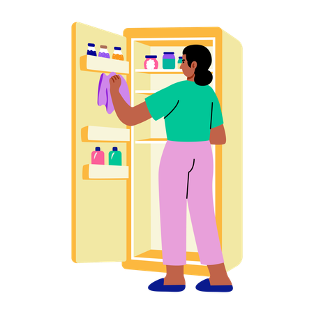 Girl cleaning fridge  Illustration
