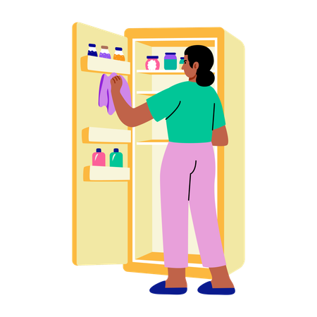 Girl cleaning fridge  Illustration