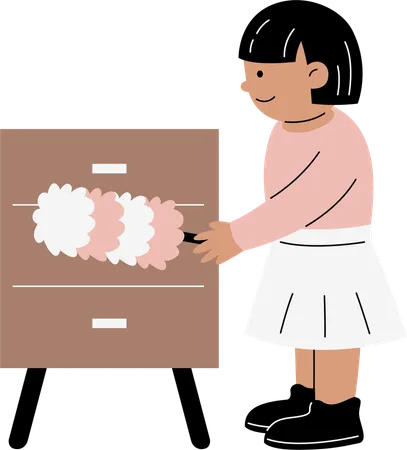 Girl cleaning furniture using duster  Illustration