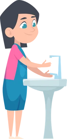 Girl cleaning hands  イラスト
