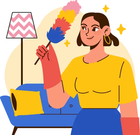 Girl cleaning home  Illustration