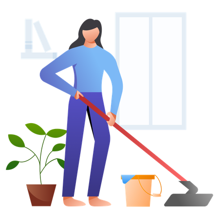 Girl Cleaning House  Illustration