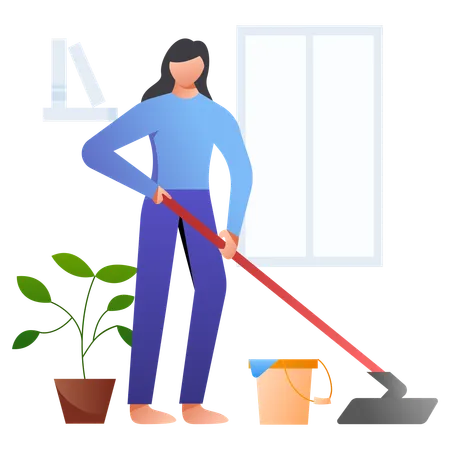 Girl Cleaning House  Illustration