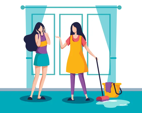 Girl cleaning house  Illustration