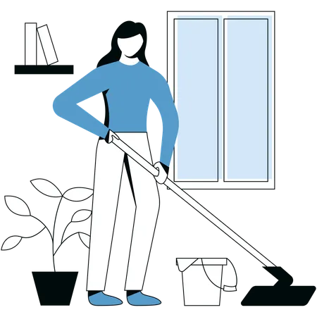 Girl Cleaning House  Illustration