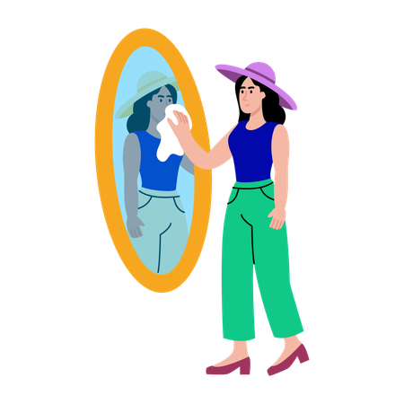 Girl cleaning house mirror  Illustration