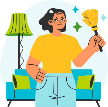 Girl cleaning living room  Illustration