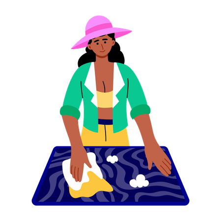 Girl cleaning marble platform  Illustration