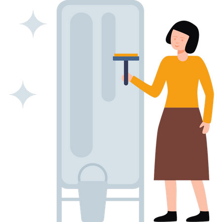 Girl cleaning mirror  イラスト