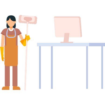 Girl cleaning office  Illustration