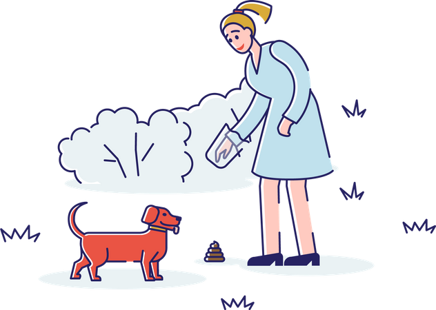 Girl cleaning pet poop at public place Illustration
