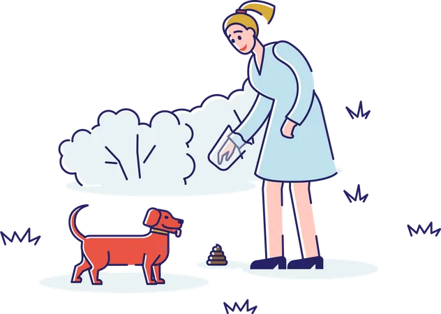 Girl cleaning pet poop at public place Illustration