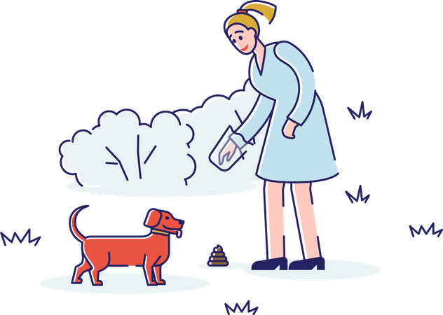 Girl cleaning pet poop at public place  Illustration