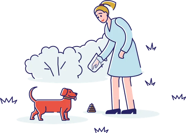 Girl cleaning pet poop at public place  Illustration