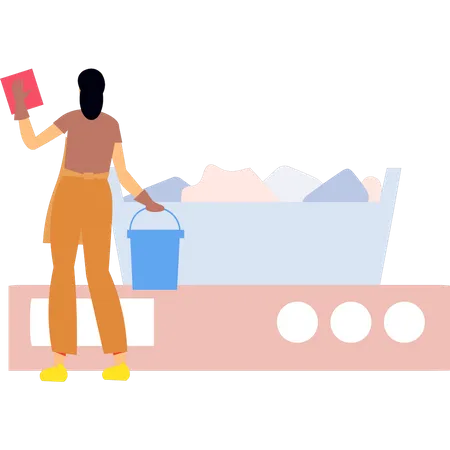 Girl cleaning room  Illustration