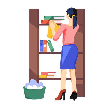 Girl Cleaning Shelves  Illustration