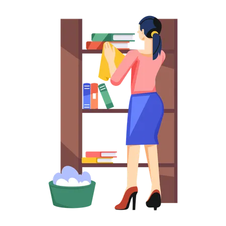 Girl Cleaning Shelves  Illustration