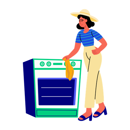 Girl cleaning stove  Illustration
