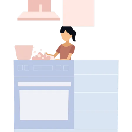 Girl cleaning stove  Illustration