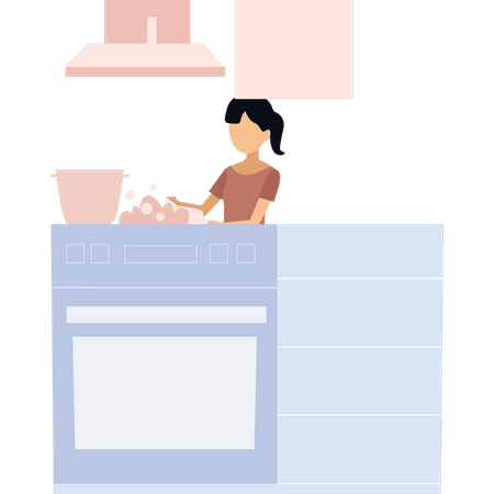 Girl cleaning stove  Illustration