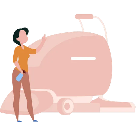 The Girl Is Cleaning The Vacuum Cleaner Illustration